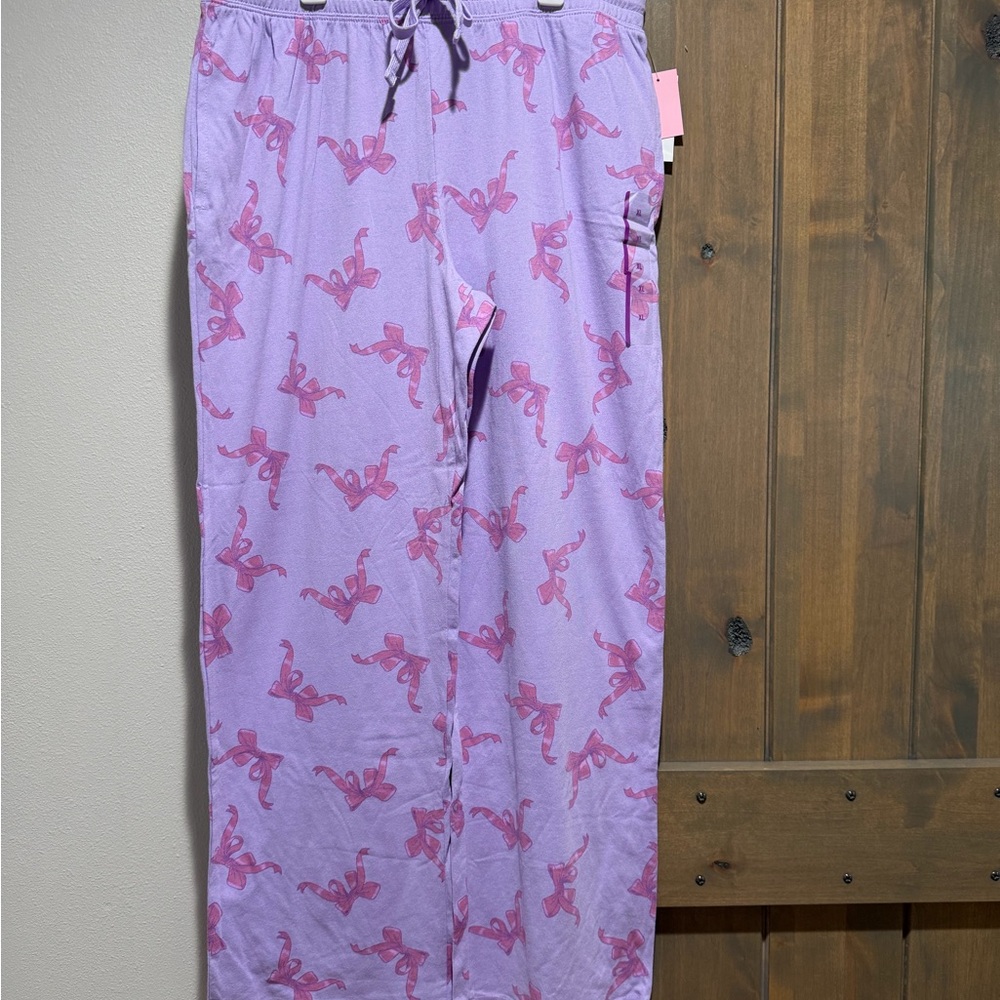 Purple Pajama Pants with Pink Bow Pattern
